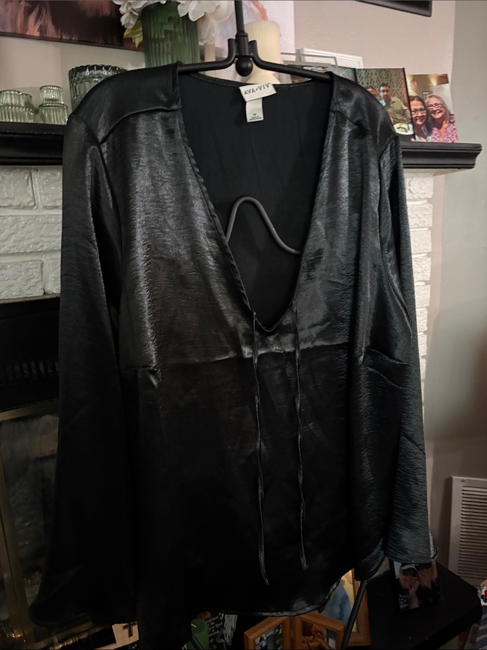 Ava & Viv Black Satin-Effect Relaxed Blouse